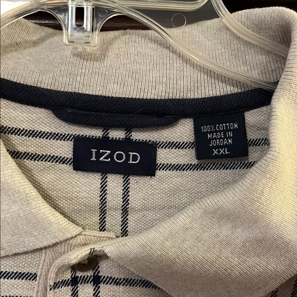 Izod Cream and Navy Polo Shirt Classic Plaid Design - Picture 4 of 5